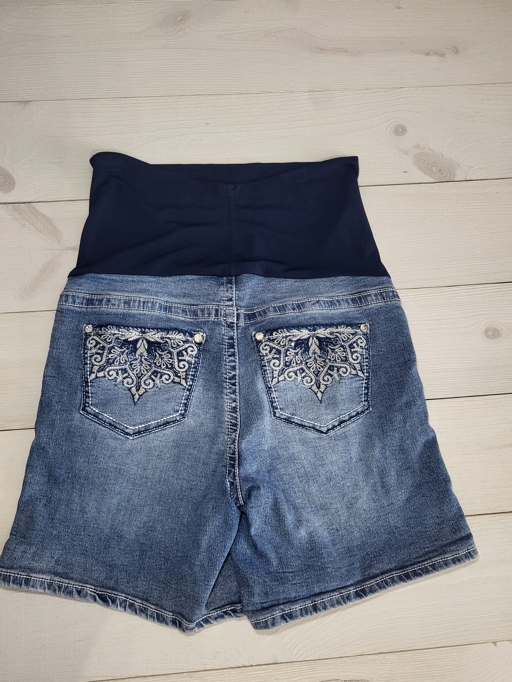 Maternity Shorts Denim Jean Cotton Embroidered Rhinestones Summer Y2K Style.